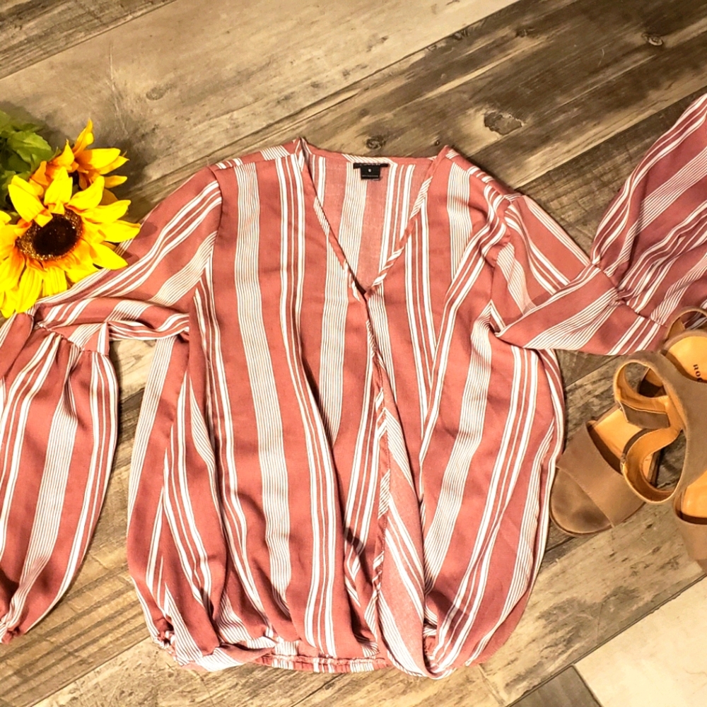 Long sleeve light weight wrap blouse